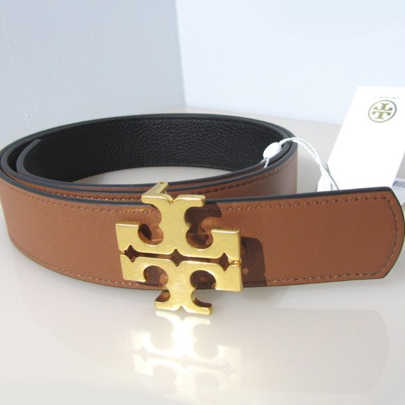 Tory Burch Wide Reversible Belt 1 1/2'' Black Tan - Picture 2 of 5